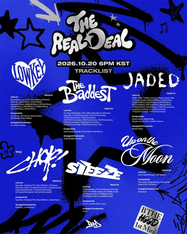 B THE HOOD Unveils Tracklist for 1st Mini Album 'THE REAL DEAL' Ahead of October 20 Release cover